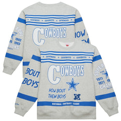 Dallas Cowboys All Over Print Retro Fleece Sweatshirt - Heather Gray - Mitchell & Ness