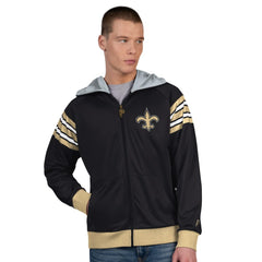 New Orleans Saints Pro Player Helmet Full-Zip Hooded Track Jacket - Black/Gold - NFL