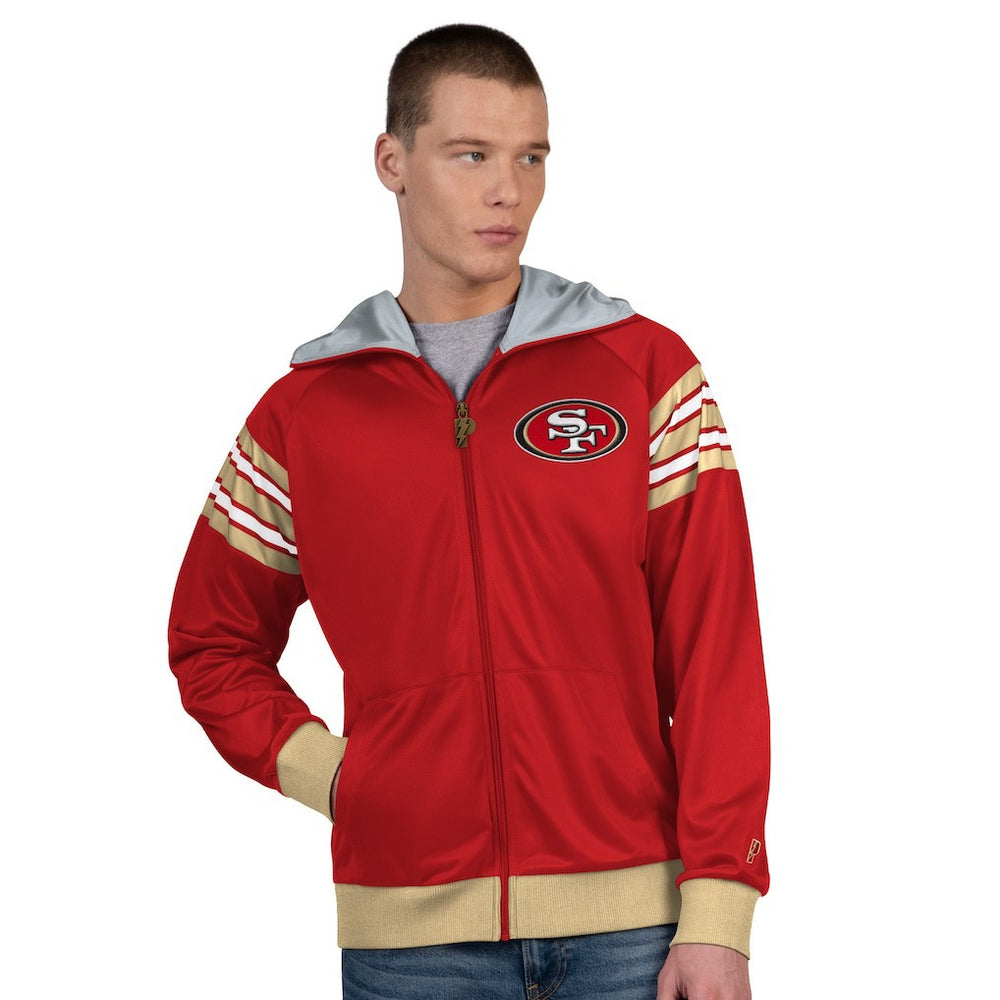 San Francisco 49ers Pro Player Helmet Full-Zip Hooded Track Jacket - Scarlet/Gold - NFL