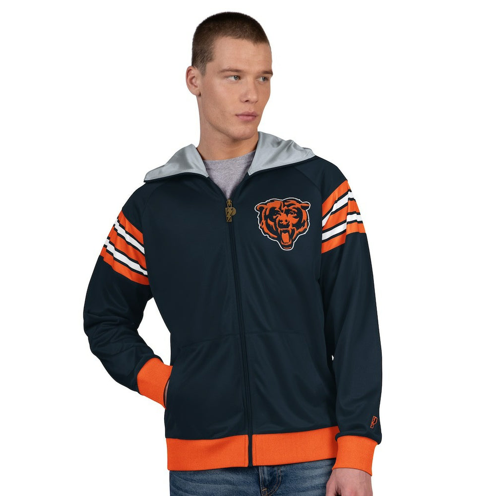Chicago Bears Pro Player Helmet Full-Zip Hooded Track Jacket - Navy/Orange - NFL