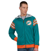 Miami Dolphins Pro Player Retro Helmet Full-Zip Hooded Track Jacket - Aqua/Coral - NFL