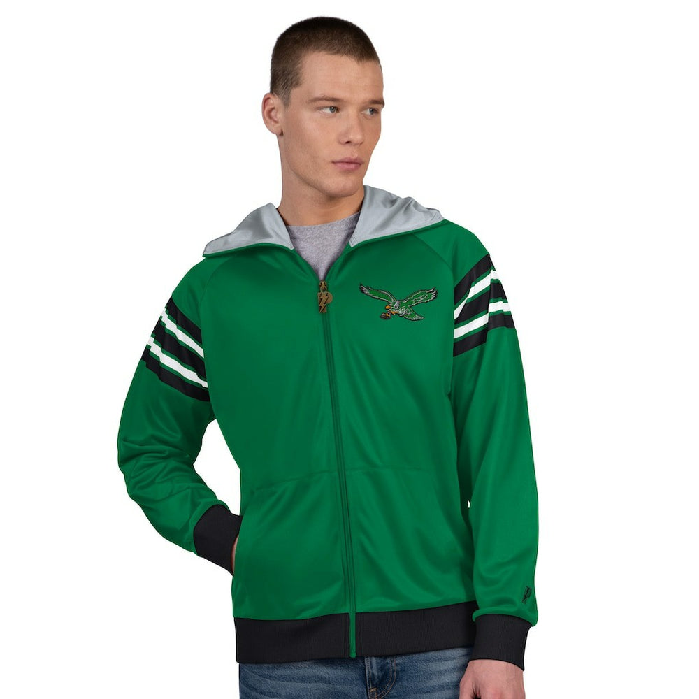 Philadelphia Eagles Pro Player Retro Helmet Full-Zip Hooded Track Jacket - Kelly Green/Black - NFL