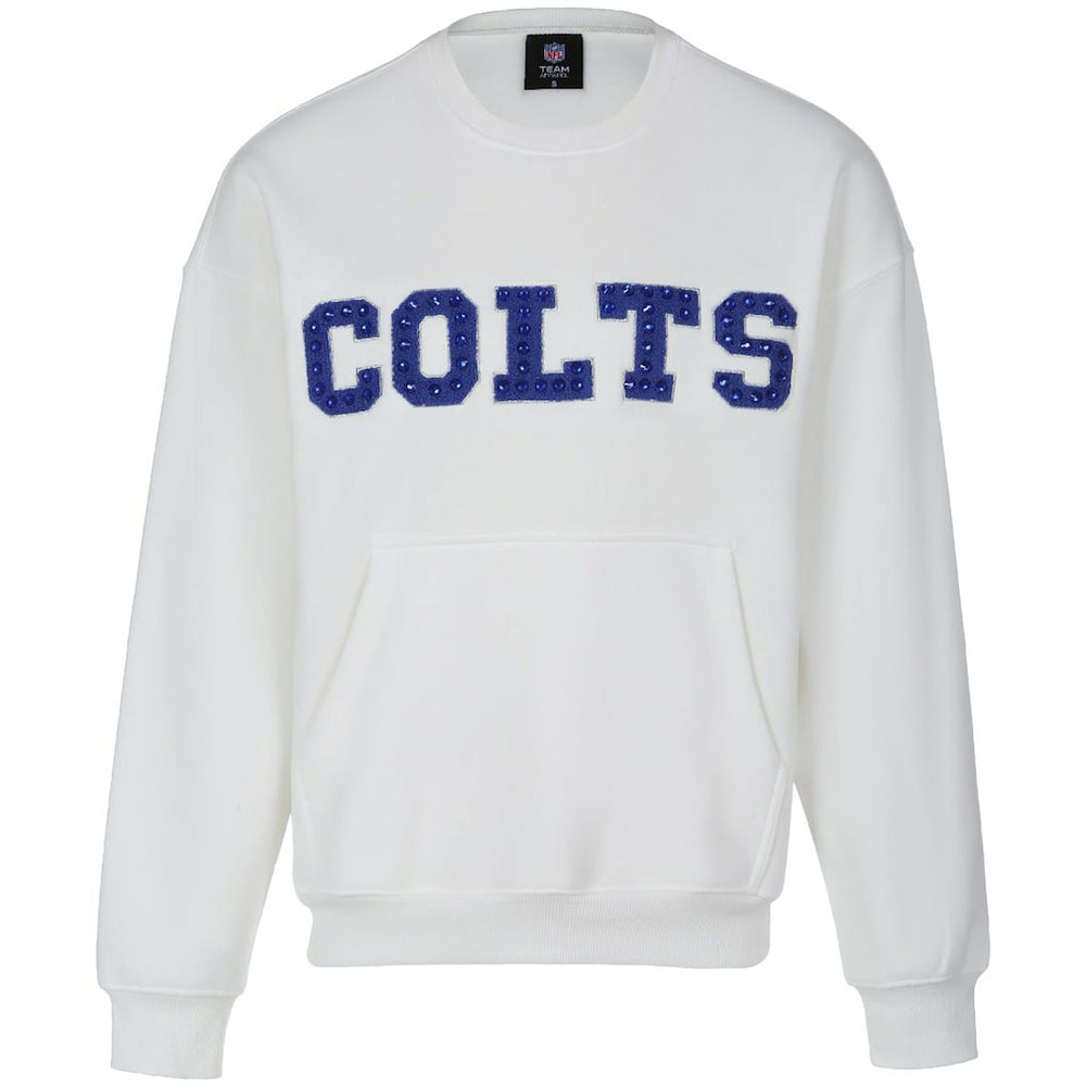 Indianapolis Colts Cuce Women's Chenille Jeweled Sweatshirt - White - NFL