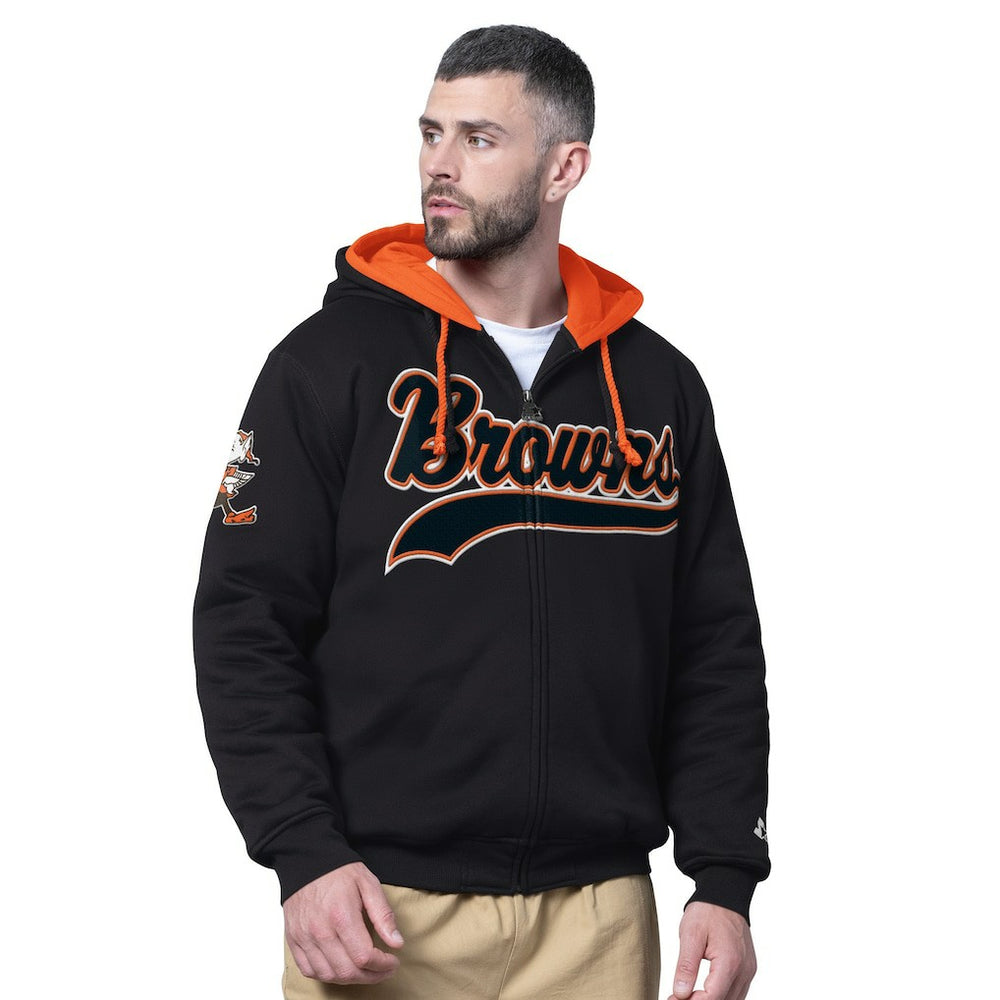 Cleveland Browns Starter Big Shot Throwback Full-Zip Double Hooded Jacket - Black - NFL
