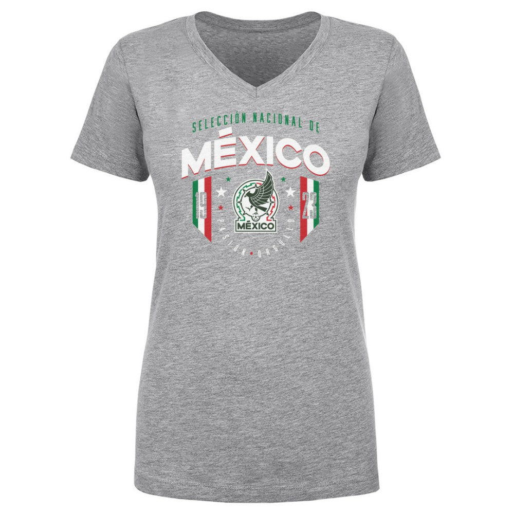 Mexico National Team 500 Level Women's V-Neck T-Shirt Heather Gray