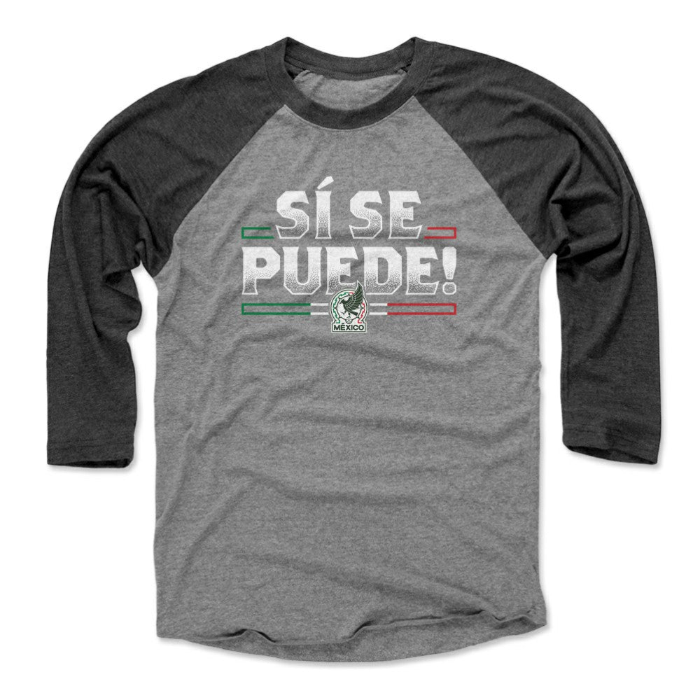 Mexico National Team 500 Level Unisex Si Se Puede Raglan 3/4-Sleeve Baseball T-Shirt Black/Heather Gray