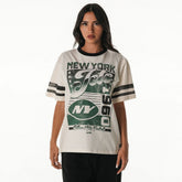New York Jets The Wild Collective Women's Vintage Drop Shoulder Oversized Boyfriend T-Shirt - Cream - NFL