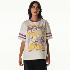 Minnesota Vikings The Wild Collective Women's Vintage Drop Shoulder Oversized Boyfriend T-Shirt - Cream - NFL
