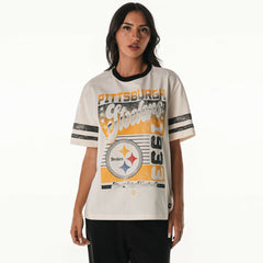 Pittsburgh Steelers The Wild Collective Women's Vintage Drop Shoulder Oversized Boyfriend T-Shirt - Cream - NFL