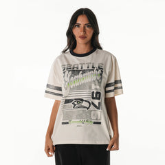 Seattle Seahawks The Wild Collective Women's Vintage Drop Shoulder Oversized Boyfriend T-Shirt - Cream - NFL