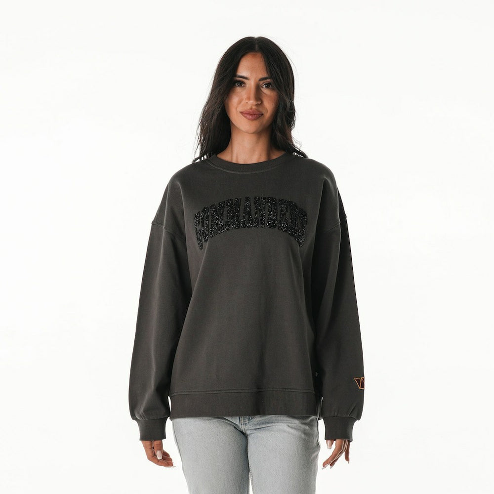Washington Commanders The Wild Collective Women's Rock Crystal Oversized Crewneck Sweatshirt - Charcoal - NFL