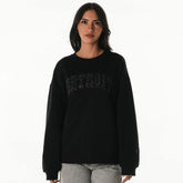 Detroit Lions The Wild Collective Women's Rock Crystal Oversized Crewneck Sweatshirt - Black - NFL