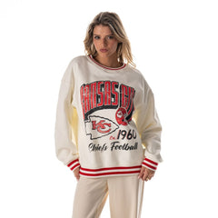 Kansas City Chiefs The Wild Collective Women's Oversized Vintage French Terry Sweatshirt - Cream - NFL