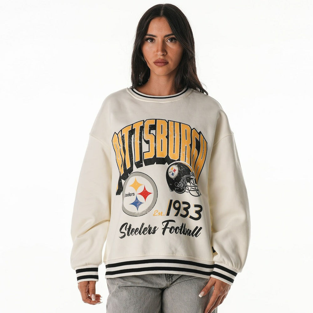 Pittsburgh Steelers The Wild Collective Women's Oversized Vintage French Terry Sweatshirt - Cream - NFL