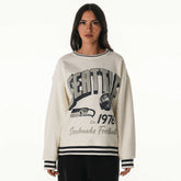 Seattle Seahawks The Wild Collective Women's Oversized Vintage French Terry Sweatshirt - Cream - NFL