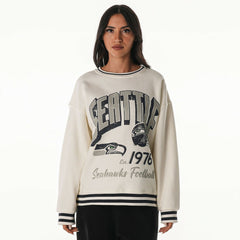 Seattle Seahawks The Wild Collective Women's Oversized Vintage French Terry Sweatshirt - Cream - NFL