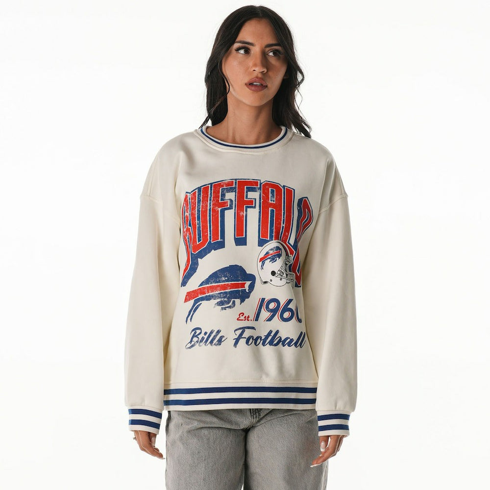 Buffalo Bills The Wild Collective Women's Oversized Vintage French Terry Sweatshirt - Cream - NFL