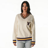 Minnesota Vikings The Wild Collective Women's Jacquard V-Neck Sweater - Cream - NFL