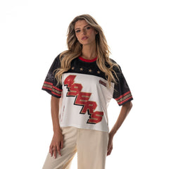 San Francisco 49ers The Wild Collective Women's Boxy Cropped Mesh T-Shirt - White - NFL