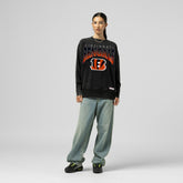 Cincinnati Bengals Women's Delineate Mineral Wash Crewneck Sweatshirt - Black - Mitchell & Ness