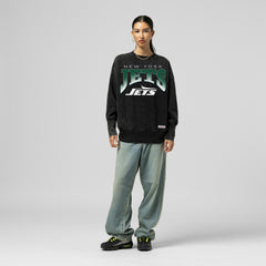 New York Jets Women's Delineate Mineral Wash Crewneck Sweatshirt - Black - Mitchell & Ness