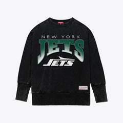 New York Jets Women's Delineate Mineral Wash Crewneck Sweatshirt - Black - Mitchell & Ness