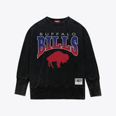 Buffalo Bills Women's Delineate Mineral Wash Crewneck Sweatshirt - Black - Mitchell & Ness