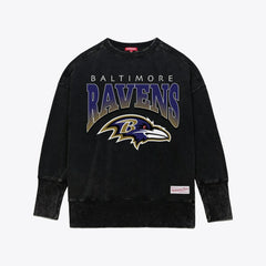 Baltimore Ravens Women's Delineate Mineral Wash Crewneck Sweatshirt - Black - Mitchell & Ness