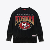 San Francisco 49ers Women's Delineate Mineral Wash Crewneck Sweatshirt - Black - Mitchell & Ness