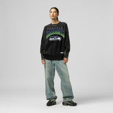 Seattle Seahawks Women's Delineate Mineral Wash Crewneck Sweatshirt - Black - Mitchell & Ness