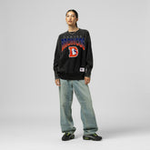 Denver Broncos Women's Delineate Mineral Wash Crewneck Sweatshirt - Black - Mitchell & Ness