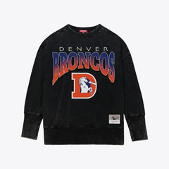 Denver Broncos Women's Delineate Mineral Wash Crewneck Sweatshirt - Black - Mitchell & Ness