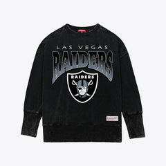 Las Vegas Raiders Women's Delineate Mineral Wash Crewneck Sweatshirt - Black - Mitchell & Ness