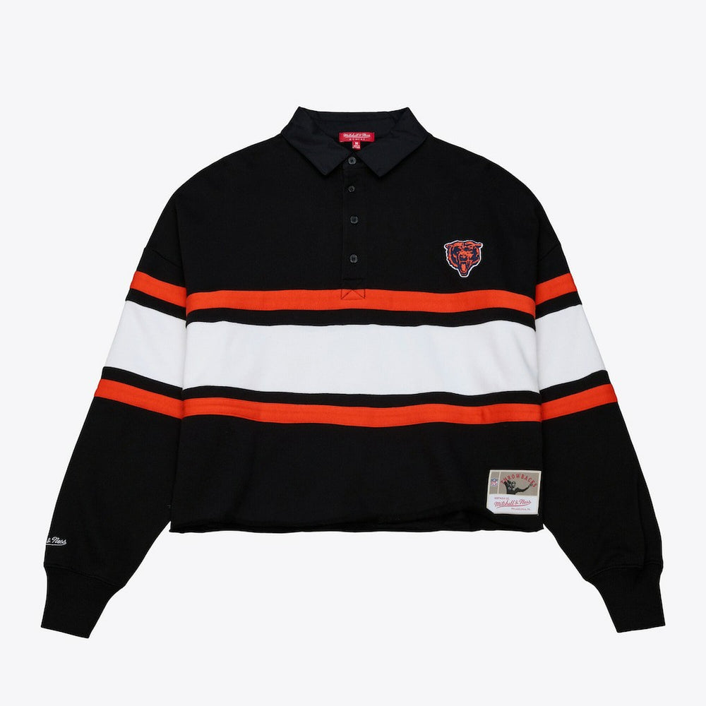 Chicago Bears Women's Cropped Long Sleeve Rugby Polo - Black - Mitchell & Ness