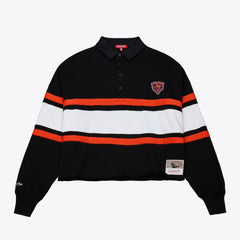 Chicago Bears Women's Cropped Long Sleeve Rugby Polo - Black - Mitchell & Ness