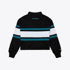 Jacksonville Jaguars Women's Throwback Cropped Long Sleeve Rugby Polo - Black - Mitchell & Ness