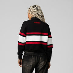 Kansas City Chiefs Women's Cropped Long Sleeve Rugby Polo - Black - Mitchell & Ness