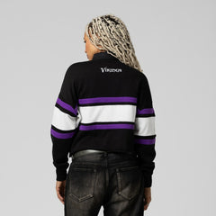 Minnesota Vikings Women's Cropped Long Sleeve Rugby Polo - Black - Mitchell & Ness