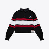 New England Patriots Women's Throwback Cropped Long Sleeve Rugby Polo - Black - Mitchell & Ness