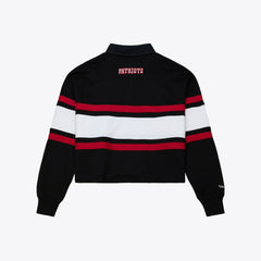 New England Patriots Women's Throwback Cropped Long Sleeve Rugby Polo - Black - Mitchell & Ness