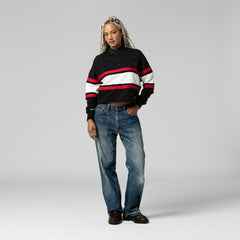 Buffalo Bills Women's Throwback Cropped Long Sleeve Rugby Polo - Black - Mitchell & Ness