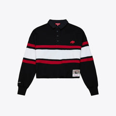 Buffalo Bills Women's Throwback Cropped Long Sleeve Rugby Polo - Black - Mitchell & Ness