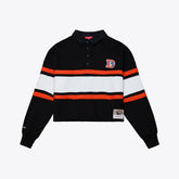 Denver Broncos Women's Throwback Cropped Long Sleeve Rugby Polo - Black - Mitchell & Ness
