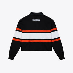 Denver Broncos Women's Throwback Cropped Long Sleeve Rugby Polo - Black - Mitchell & Ness