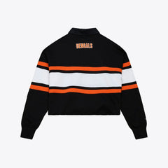Cincinnati Bengals Women's Cropped Long Sleeve Rugby Polo - Black - Mitchell & Ness