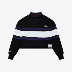 Baltimore Ravens Women's Cropped Long Sleeve Rugby Polo - Black - Mitchell & Ness