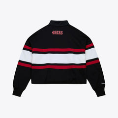 San Francisco 49ers Women's Cropped Long Sleeve Rugby Polo - Black - Mitchell & Ness
