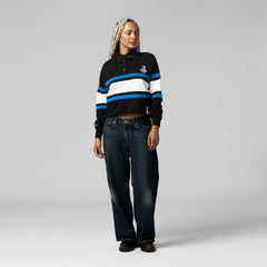 Detroit Lions Women's Cropped Long Sleeve Rugby Polo - Black - Mitchell & Ness