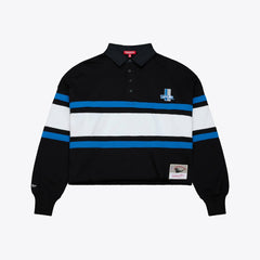 Detroit Lions Women's Cropped Long Sleeve Rugby Polo - Black - Mitchell & Ness