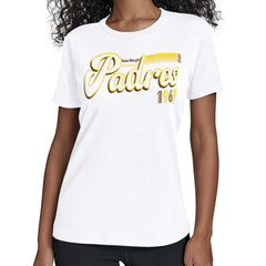 San Diego Padres Starter Women's Groovy Script Team Fitted T-Shirt Discount